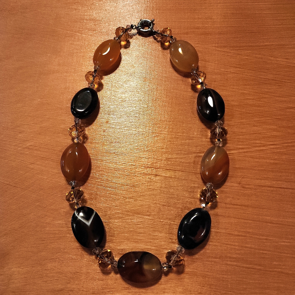 Banded Agate And Crystal Beaded Necklace
